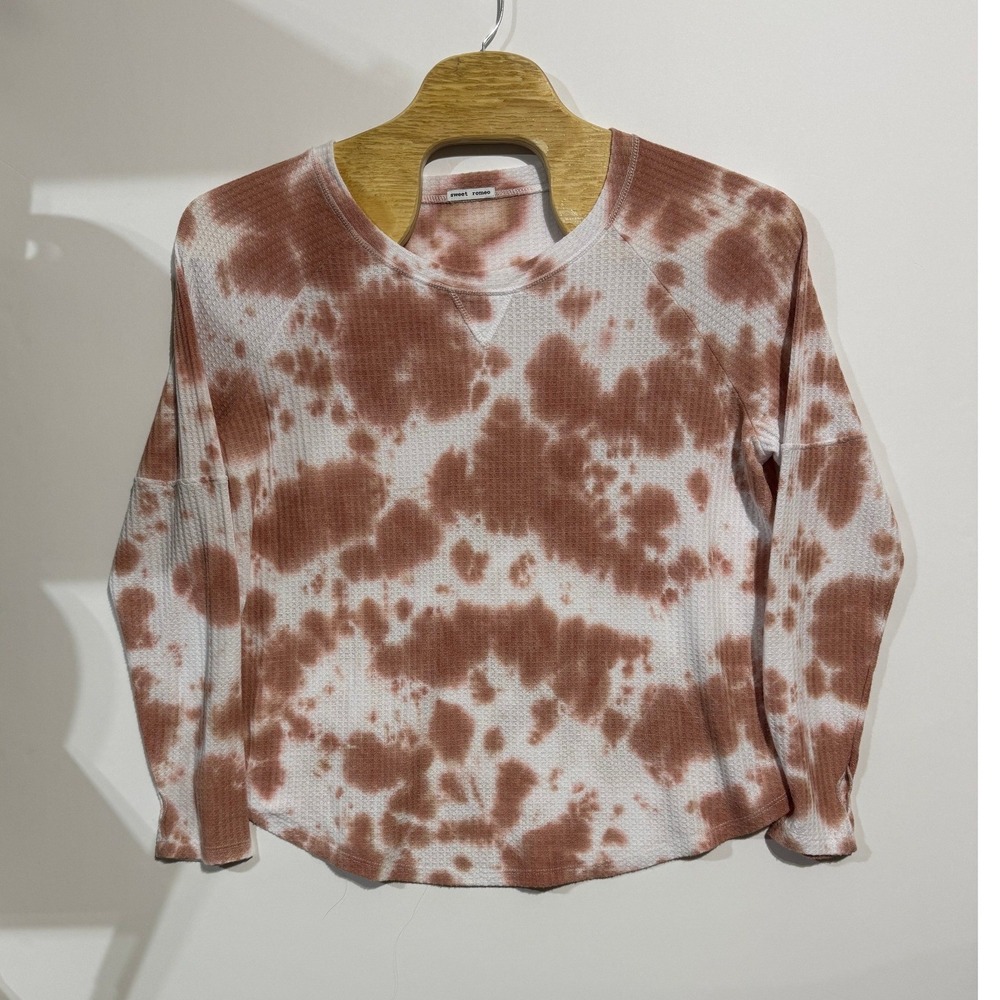 Sweet Romeo Tie Dye Thermal Top Women 3X Brown Waffle Knit Excellent Long Sleeve